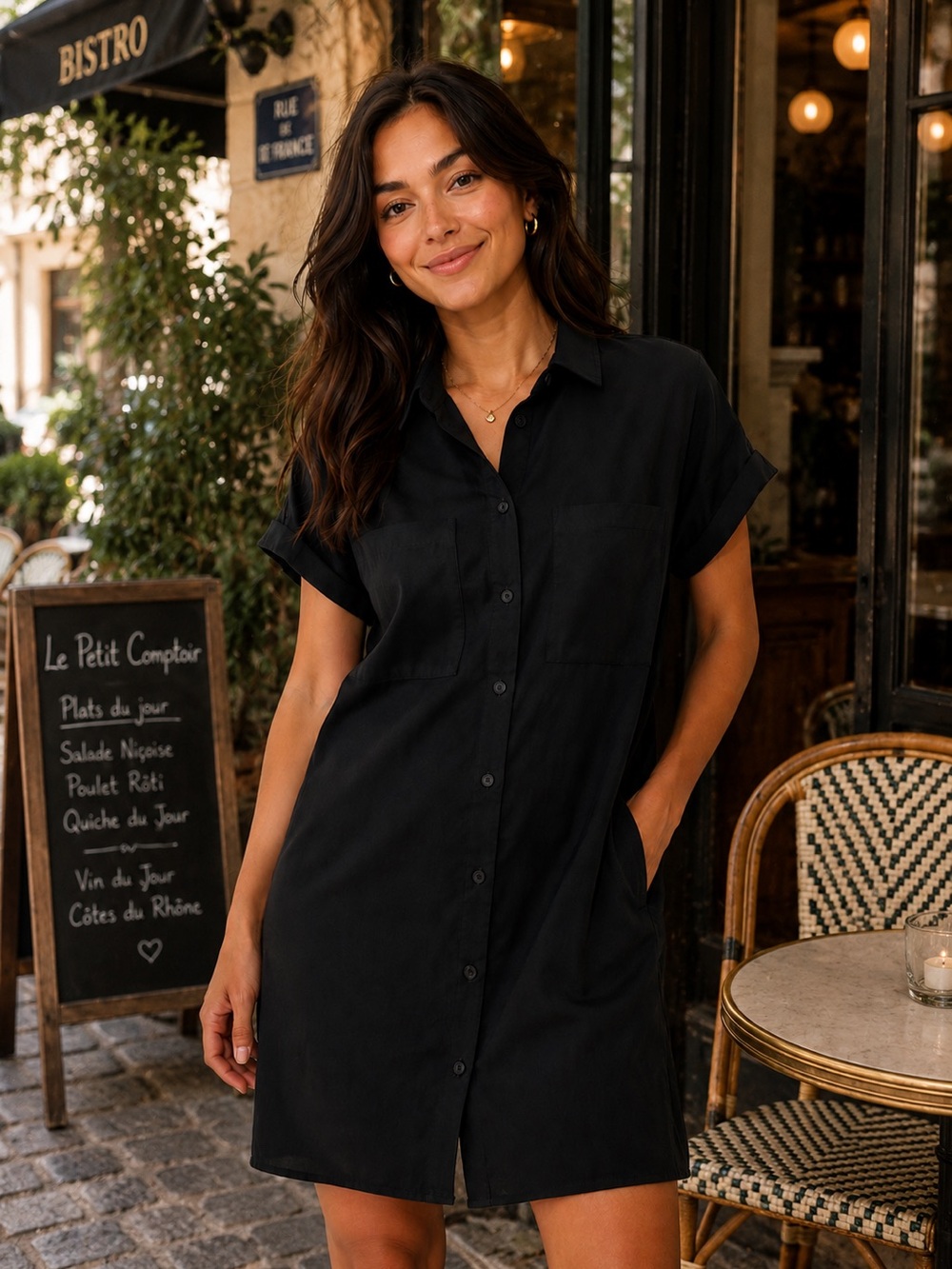Orvis Black Button-Down Shirt Dress